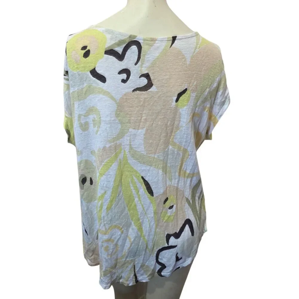 Rachel Zoe 100% Linen Floral‎ Top XL Boho Oversized Lightweight Blouse